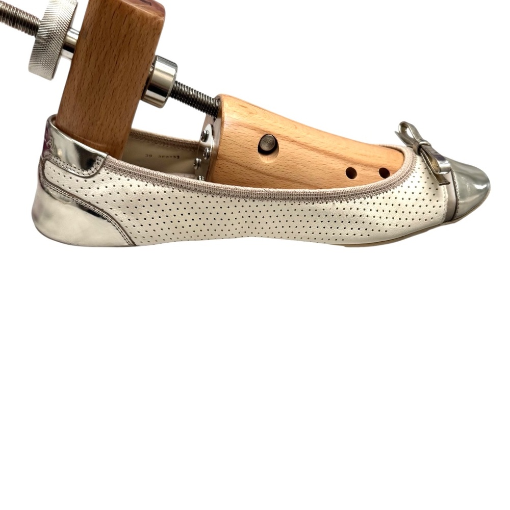PRADA METALLIC GOLD AND CREAM FLEXIBLE BALLET FLATS W GOLD BOW - Picture 5 of 16